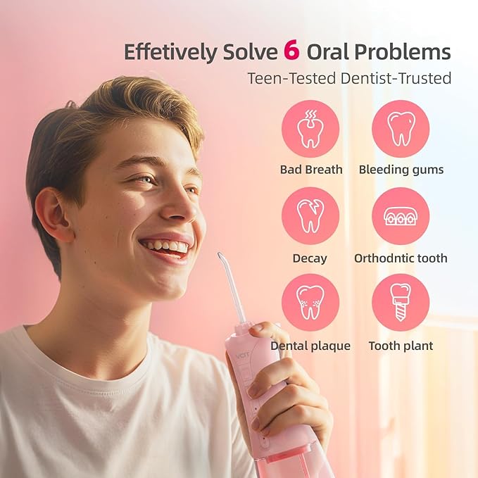 Water Dental Flosser for Teeth: 350ML Cordless Portable 4 Modes Oral Irrigator, IPX7 Waterproof, Rechargeable Water Floss Pik for Cleaning Gum Care Braces for Home Travel(Pink)