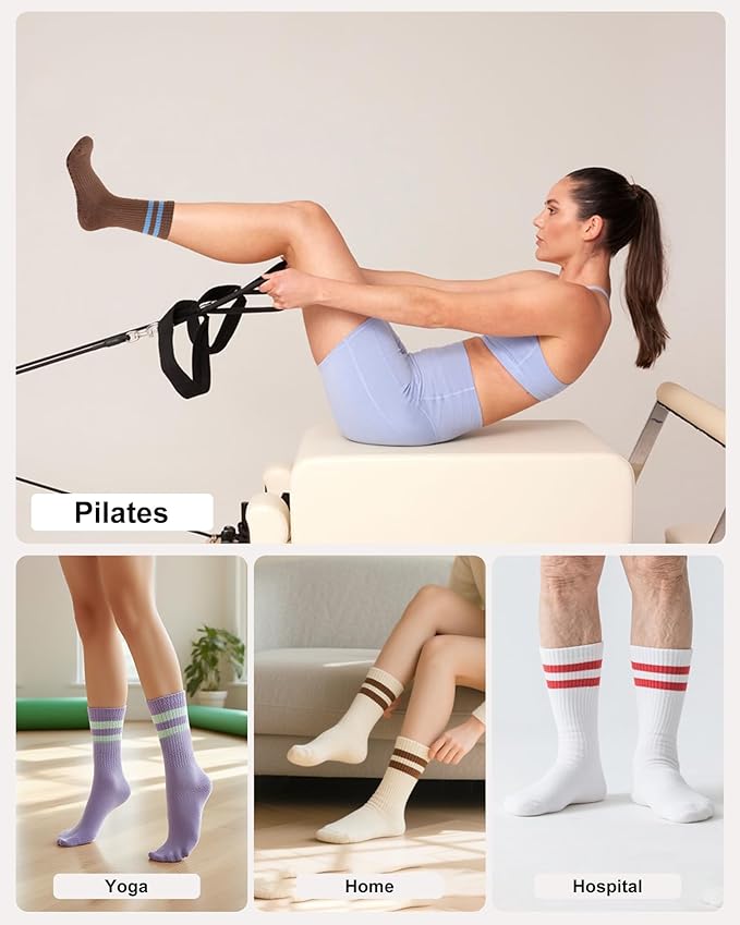 3/4 Pairs Cushioned Pilates Socks for Women, Non Slip Elegant Grip Socks with Silicone,Ideal for Yoga,Hospital & Home