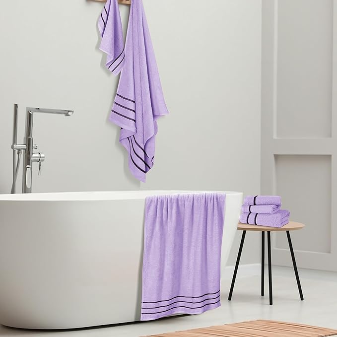 MyOwn Ultra Soft 6 Pack Cotton Towel Set, Contains 2 Bath Towels 28x55 inch, 2 Hand Towels 16x24 inch & 2 Wash Coths 12x12 inch, Ideal Everyday use, Compact & Lightweight - Purple, 71644