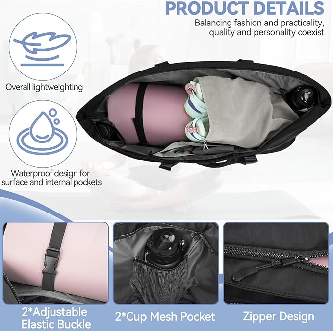 Large Yoga Mat Bag for Women,Pilates Bag with Shoes Bag & Wet Pocket,Gym Bag with Yoga Mat Holder Fits Most Size Mats,Yoga Mat Tote Carrier for Pilates Office Beach Workout (Pink)