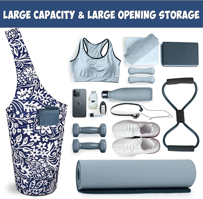 Yoga Mat Bag Carrier for Women with Side Large Pocket Durable Linen Workout Gym Travel Storage Pilates Mats