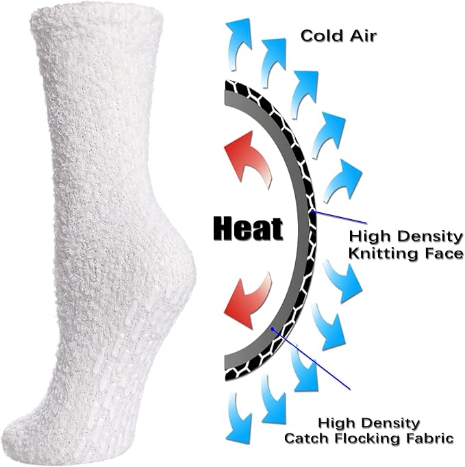 FNOVCO Non Slip Socks for Women Winter Warm Cozy Fuzzy Slipper Socks Soft Fluffy Hospital Socks with Grips