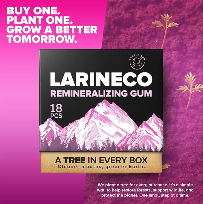 Larineco Remineralizing Gum with Nano Hydroxyapatite & Xylitol – Sugar-Free Cinnamon Xylitol Gum – Plastic-Free, Dye-Free, Aspartame-Free – Natural Base – 18 Pieces (18 Count (Pack of 2), Bubble Gum)