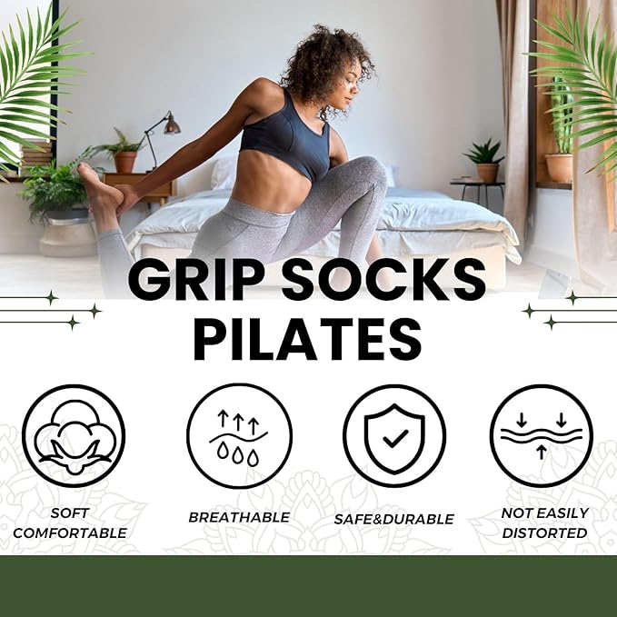 3/6 Pairs Cute Pilates Socks with Grips,Yoga Socks Barre Sock Non Slip Embroidery for Barre Ballet Workout