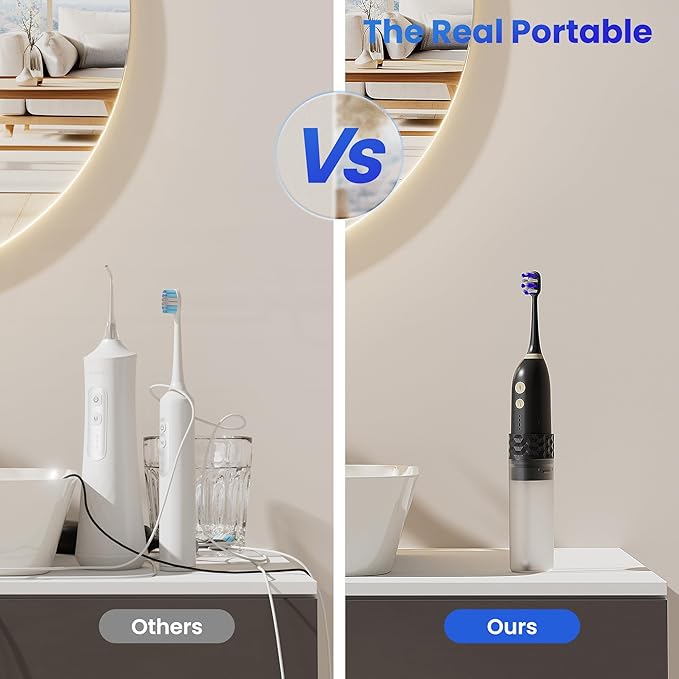 Portable Water flosser with Electric Toothbrush, 2 in 1 Teeth Cleaning Kit, Electric Toothbrush and flosser Combo, Water Flosser for Travel and Home (Black)