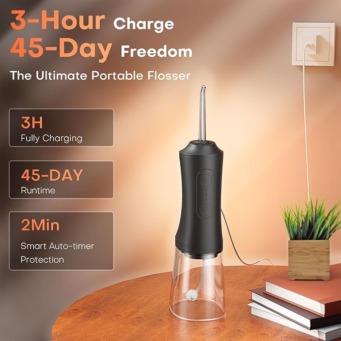 Water Dental Flosser - Portable Cordless Oral Irrigator 300ML, Rechargeable IPX7 Waterproof Irrigation Cleaner for Teeth Cleaning & Flossing, Travel & Home Use