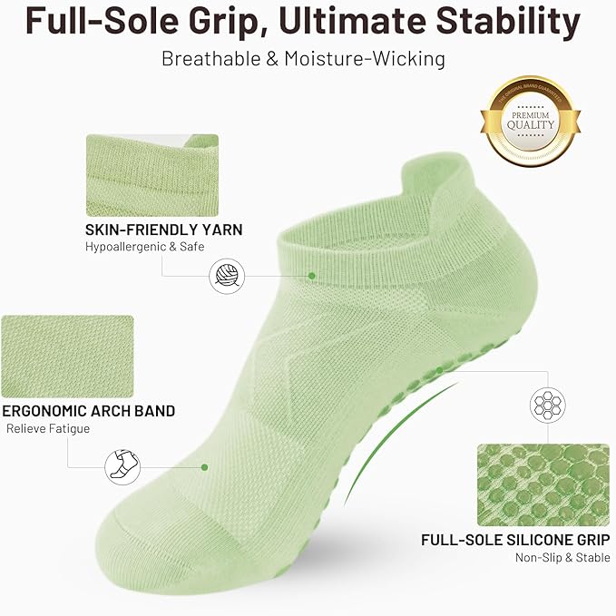 7 Pairs Pilates Socks with grips for Women- Non Slip, Ankle Yoga Socks for Yoga, Pilates, Ballet & Barre,Christmas gifts