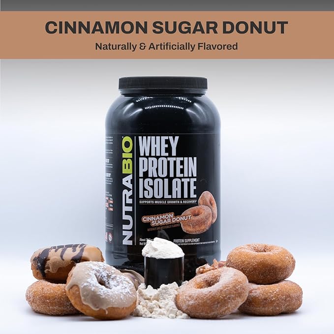 NutraBio 100% Whey Protein Isolate Protein Powder, 25g Protein with Complete Amino Acid Profile, Non-GMO, Soy & Gluten Free, Low Carb, Low Calorie Whey Protein Powder, Cinnamon Sugar Donut, 2 Lbs