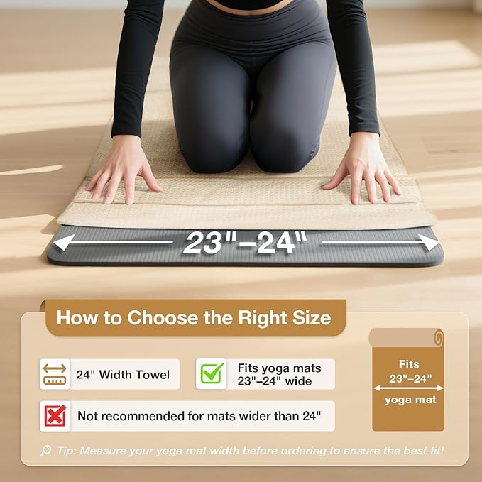 2 Pack Hot Yoga Towel, Yoga Mat Towels Non Slip for Hot Yoga with Strap, Microfiber Yoga Accessories, Soft Absorbent Quick Dry, Pilates Exercise Fitness 24" X 72"Beige