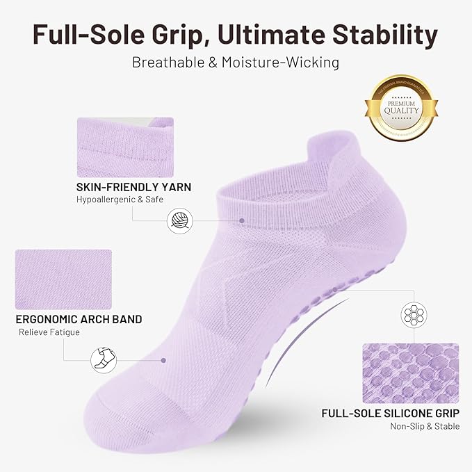 7 Pairs Pilates Socks with grips for Women- Non Slip, Ankle Yoga Socks for Yoga, Pilates, Ballet & Barre,Christmas gifts