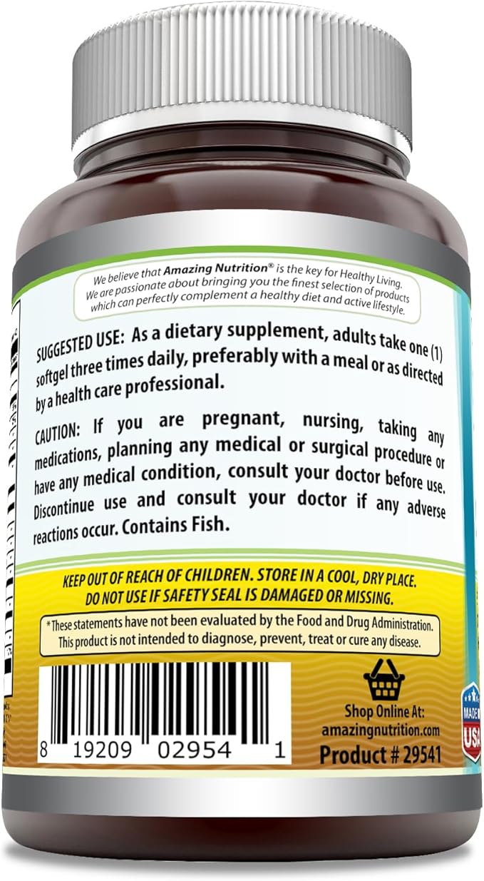 Amazing Omega 3.6.9 Supplement | 1200 Mg Per Serving | 120 Softgels | Lemon Flavor | Non-GMO | Gluten-Free | Made in USA