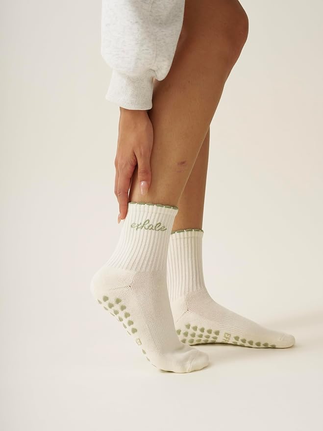 Shapes Studio Crew Half Calf Grip Socks, Cutest Fruits Pilates Socks, Ruffle socks, Non-Slip, Barre Yoga Fitness