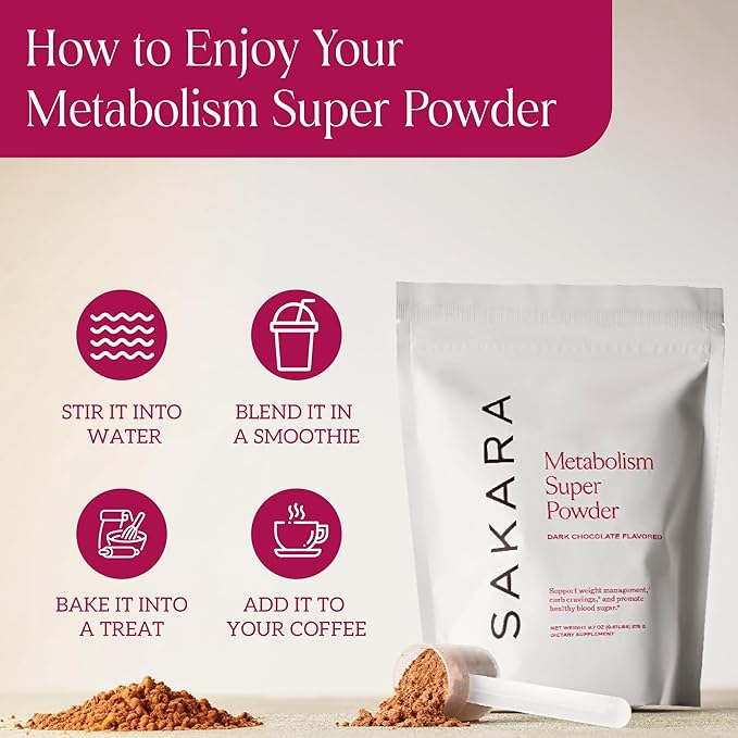 SAKARA Metabolism Super Powder – Natural Support for Appetite Control, Weight Management Support and Curbed Cravings – Vegan, Non-GMO, Chocolate Flavor – 24 Servings