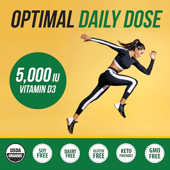 Plant-D3 Organic Vitamin D3 5000 IU - Vegan, Max Strength Sublingual Liquid D3 Drops - 200% Higher Absorption - 100% Plant-Based Cholecalciferol Form - Adjustable Dosing for All Ages (1oz - 2 Pack)
