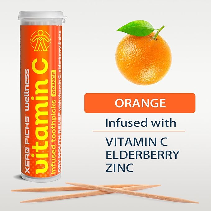 Xero Picks Wellness - Infused Flavored Toothpicks - Dry Mouth Prevention - 60 Picks - 3 Pack - Orange - Immunity Support - Vitamin C, Elderberry, Zinc