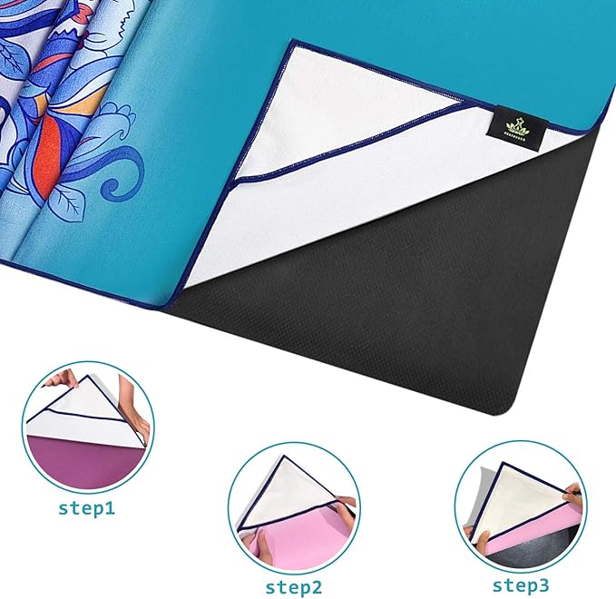Heathyoga Non Slip Hot Yoga Towel, 100% Microfiber Non Slip Yoga Mat Towel for Hot Yoga, Pilates and Fitness, Exclusive Corner Pockets Design + Free Spray Bottle