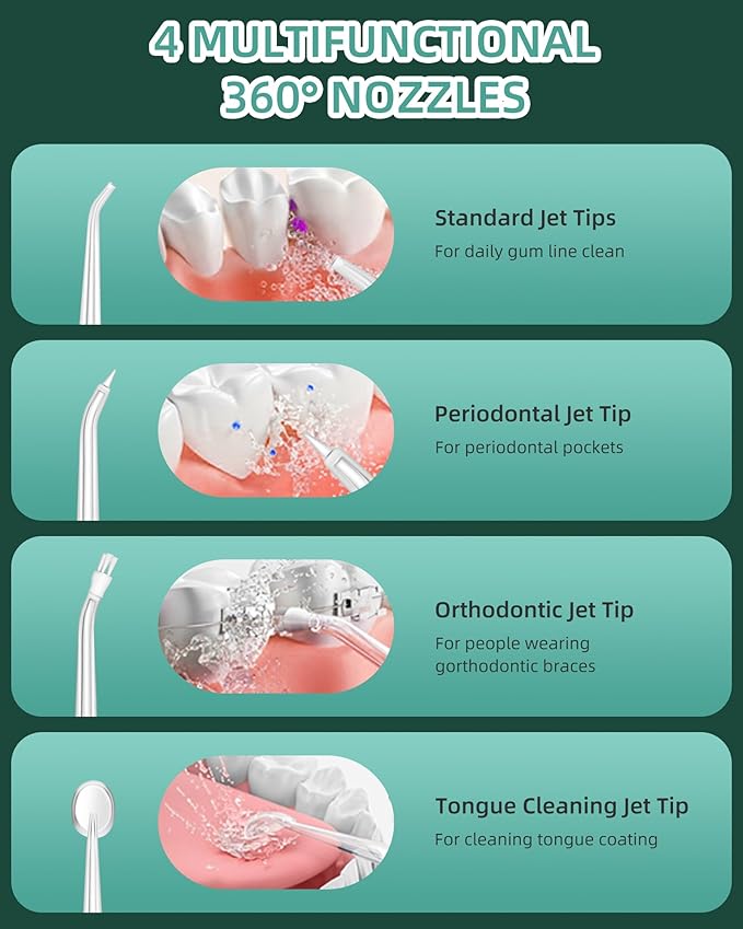 Water Dental Flosser - Portable Cordless Oral Irrigator 300ML, Rechargeable IPX7 Waterproof Irrigation Cleaner for Teeth Cleaning & Flossing, Travel & Home Use (Pearl White)