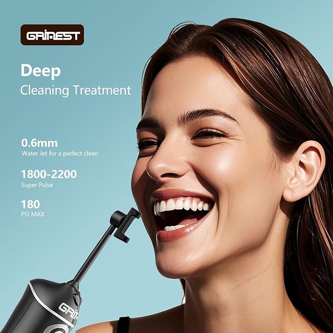 Water Flosser,Water Dental Flosser Pick for Teeth,Grinest 7 Modes Rechargeable Cordless Oral Irrigator Portable IPX7 Waterproof Tooth flossers for Home Travel-Black
