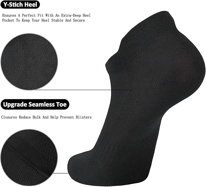 brookhaus Women Low Cut No Show Running Socks 6 Pairs - Cushioned Arch Support, Moisture Wicking Athletic Ankle Socks