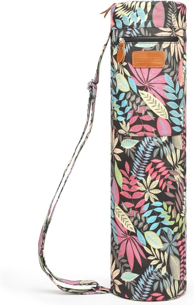 Canvas Yoga Mat Bag with Adjustable Strap & Pockets, Full-Zip Travel Gym Tote for Women & Men, Fits 1/4" & 1/3" Thick Mats, Lightweight Carrier for Yoga, Workout, Outdoor Use