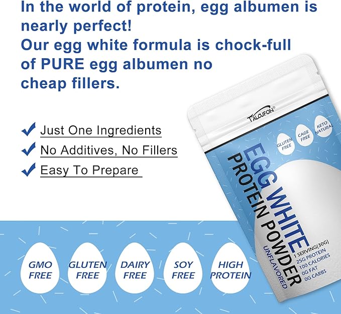 Egg White Protein Powder 8Oz Pasteurized No Additives, High Protein, Gluten-Free Ideal for Baking and Cooking, Unflavored 227G