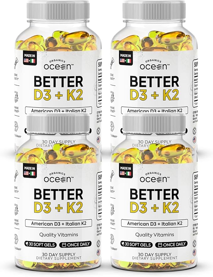 Better D3 + K2-100% Organic VIT D3 and K2 Supplements with Maximum Bioavailability - Supports Bone Density, Calcium Balance, Immunity & Mood - 4-Pack, 120-Day Supply