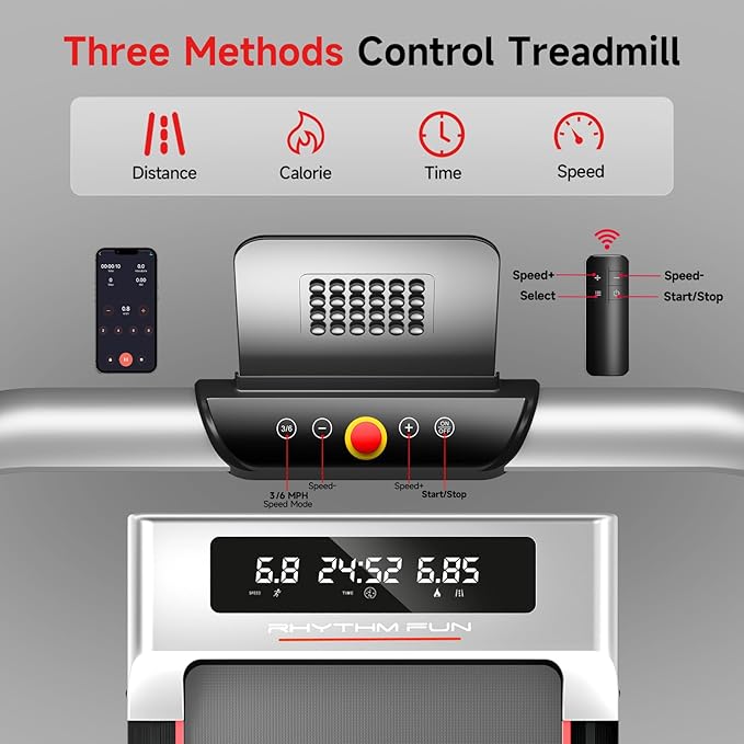 RHYTHM FUN Treadmill with Incline, Walking Pad with Handle Bar,300lbs Walking Pad with APP, Portable Folding Walking Treadmills for Home/Office with Low Noise