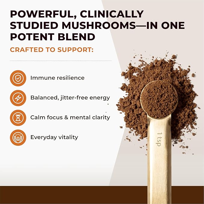 Sacred 7 Organic Mushroom Supplement – 100% Fruiting Body Extract Powder with Lions Mane, Reishi, Chaga & More | Nootropic & Immune Support for Coffee, Tea, Smoothies – 60 Servings