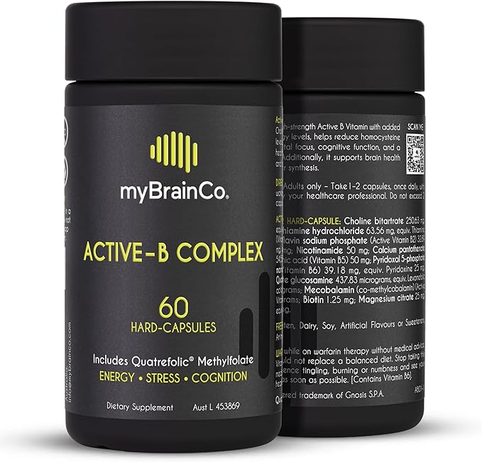 Active-B Complex โ High Strength Activated B Vitamin Supplement with B2, B6, B12 & Methyl Folate โ Supports Energy, Brain Function & Nervous System โ 60 Vege-Capsules