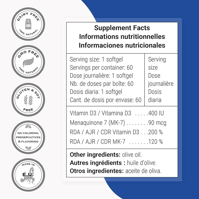 Supersmart - Vitamin K2 MK7 + Vitamin D3 90mcg per Day (High Bioavailability) - Menaquinone Supplement - Vitamin D & K Complex | Non-GMO & Gluten Free - 60 Softgels
