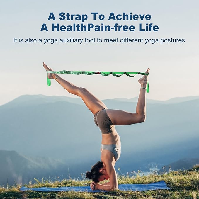 Durable Non-Elastic Stretch Strap for Physical Therapy and Yoga, 10 Loops Stretching Band for Pilates, Flexibility, Exercise - Ideal for Men & Women