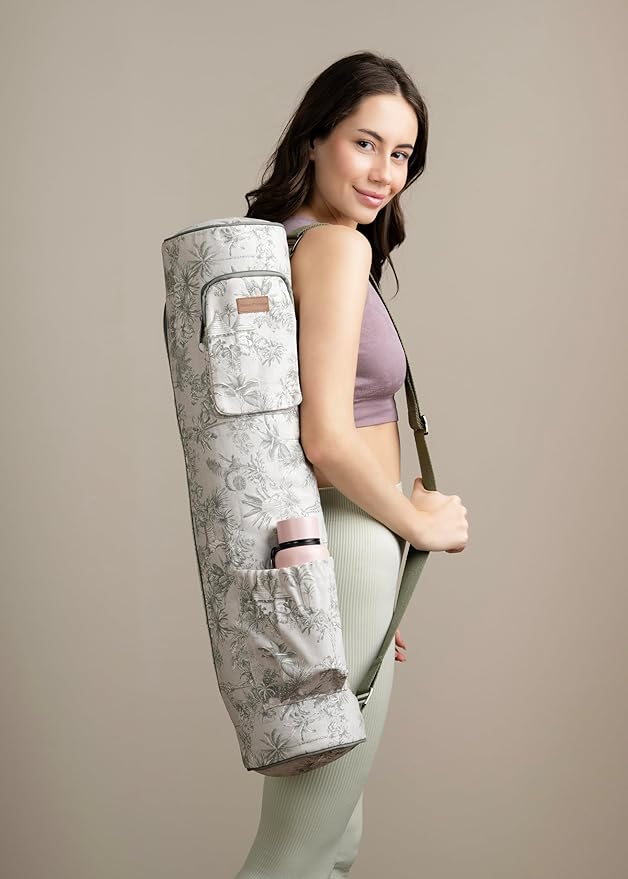 Maison d' Hermine Yoga Mat bag, Cylindrical bag for Woman&Men, yoga mat Bag &Adjustable shoulder straps Yoga Mat Carrier Bag with Drawstring Water Bottle Pocket and zipper pocket
