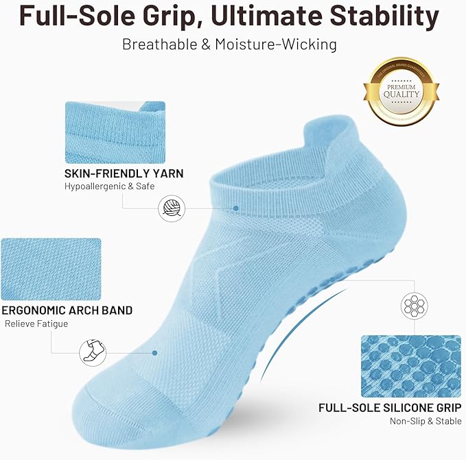 7 Pairs Pilates Socks with grips for Women- Non Slip, Ankle Yoga Socks for Yoga, Pilates, Ballet & Barre,Christmas gifts
