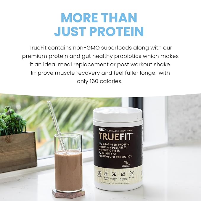 TrueFit Gut Healthy Protein Powder, Grass-Fed Whey Meal Replacement Shake with Prebiotics, Probiotics, & Organic Superfoods, Keto Friendly, Gluten Free (Packaging May Vary)