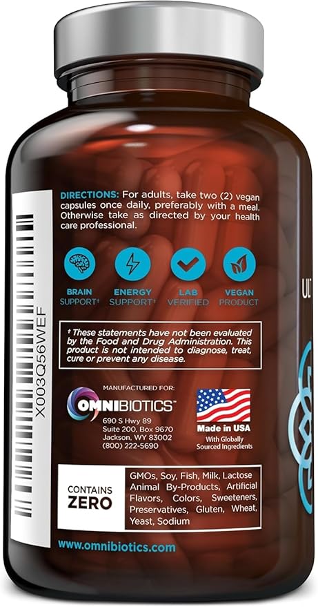OmniBiotics Ultimate Daily Multivitamin for Women & Men β 34 Essential Ingredients Including Vitamin A, C, D, E, B6, B12, Biotin, Zinc β 120 Vegan Capsules