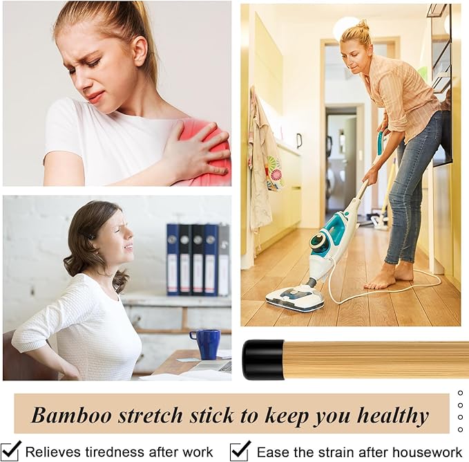 Hiboom 6 Pcs 26 inch Yoga Stick Natural Bamboo Exercise Stick with Non-Slip Rubber Ends Stretching Tool Posture Corrector Stretch Tool for Flexibility, Workout, Balance Fitness
