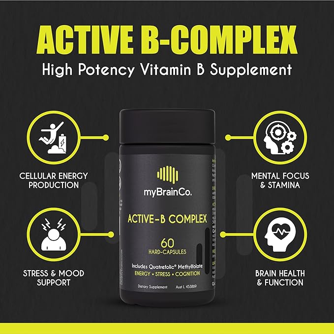 Active-B Complex โ High Strength Activated B Vitamin Supplement with B2, B6, B12 & Methyl Folate โ Supports Energy, Brain Function & Nervous System โ 60 Vege-Capsules