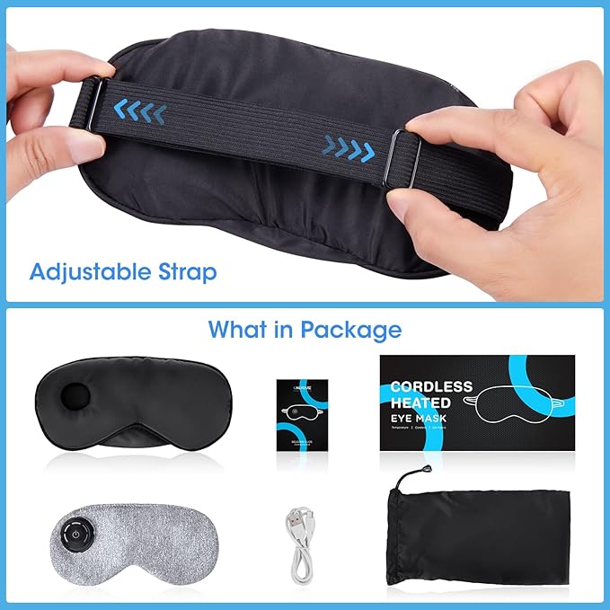 Heated Eye Mask : Cordless Eye Mask for Dry Eyes, Relief Stye, Blepharitis, Chalazion, Improved Sleep, Washable Eye Heating pad for Travel