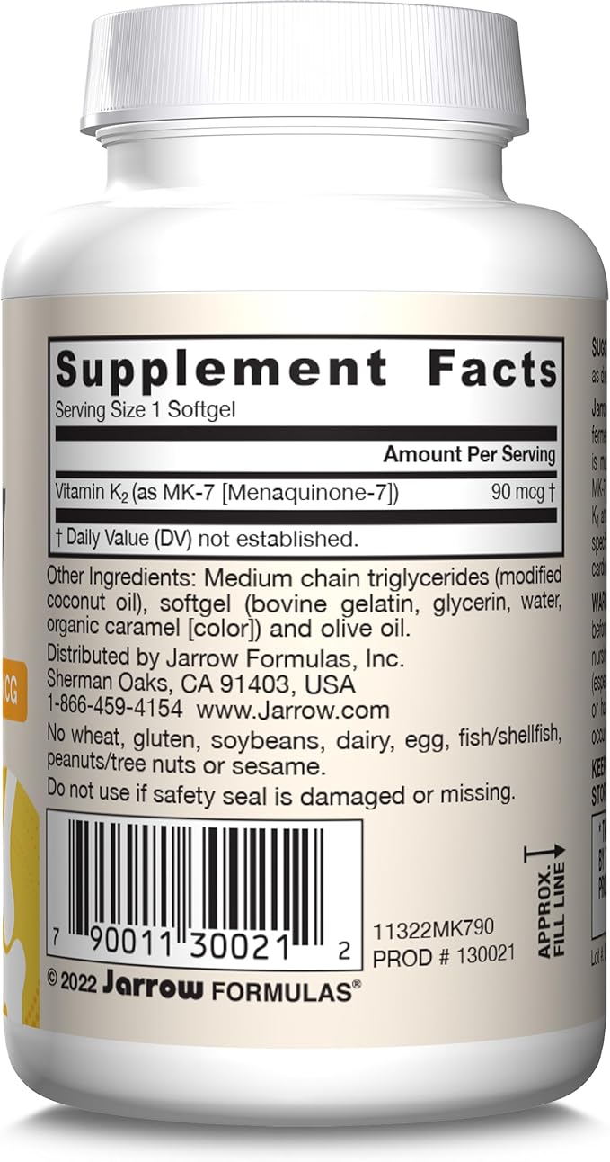 Jarrow Formulas MK-7 90 mcg - Bioactive Form of Vitamin K2-90 Servings (Softgels) - for Bone & Cardiovascular Health - Vitamin K2 MK-7 Dietary Supplement - K2 Vitamin Supplement MK-7 - Gluten Free