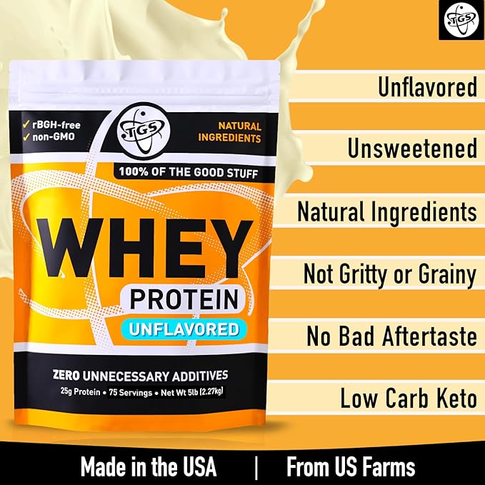 TGS Nutrition 100% Whey Protein Powder Unflavored, Unsweetened for Men & Women - Clean, No Artificial Ingredients - 5lb Bulk, Soy Gluten Free, Keto, Low Carb - Post Workout Muscle Growth Recovery