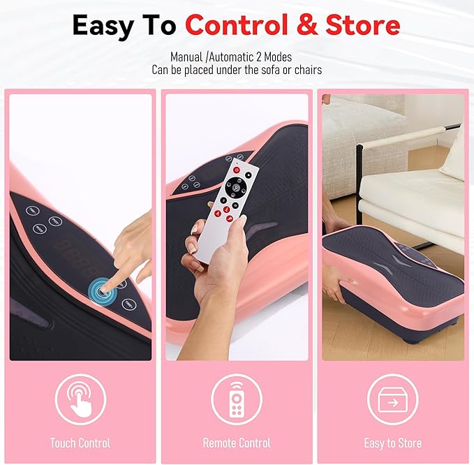 Whole Body Vibration Plate Exercise Machine – Power Vibrating Plate for Lymphatic Drainage Weight Loss, Shake Plate Exercise Platform with Touch Screen & Resistance Bands, Equipment for Women Men