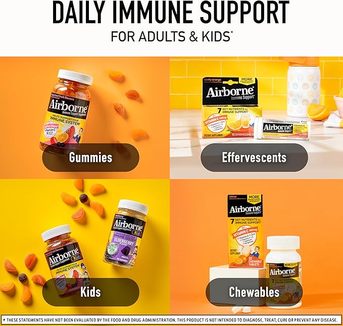 Airborne Vitamin C 1000mg (per Serving) - Citrus Chewable Tablets (96 Count in a Box) - Packaging May Vary
