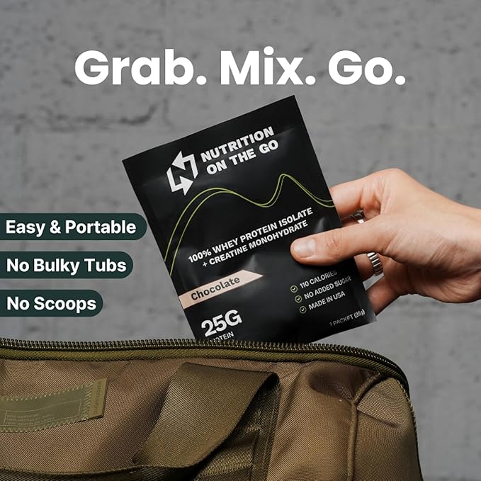 Nutrition On The Go Whey Protein Isolate Packets with Creatine – 25g Protein + 5g Creatine – Single-Serve Travel Protein Powder – Vanilla (6-Pack)