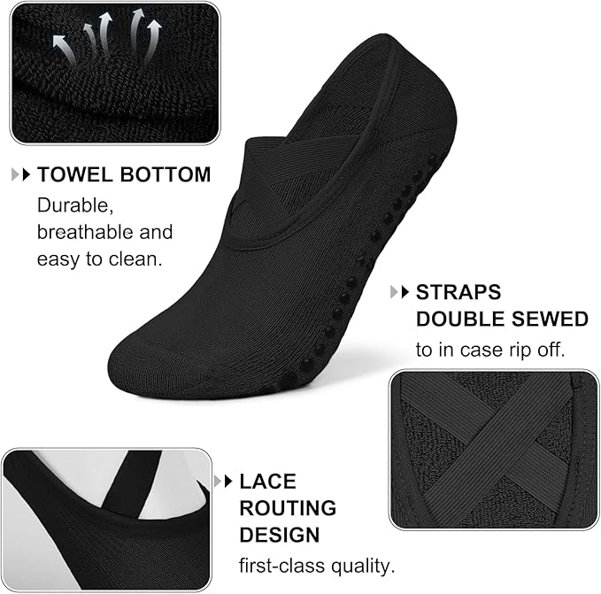 Diu Life 3 Pack Pilates Socks Yoga Socks with Grips for Women Non Slip, Workout, Pure Barre, Ballet, Dance, Hospital Socks