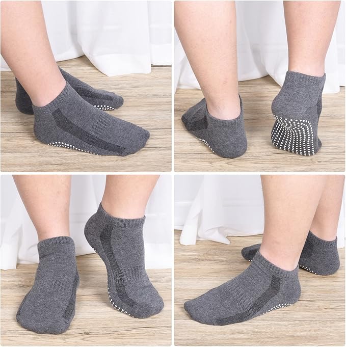 Jspupifip 4 Pairs Non Slip Yoga Socks with Grips for Women Men Pilates Grippy Socks Cotton Barre Hospital Home
