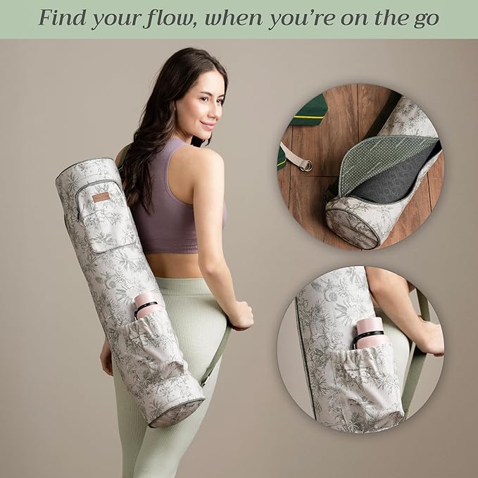 Maison d' Hermine Yoga Mat bag, Cylindrical bag for Woman&Men, yoga mat Bag &Adjustable shoulder straps Yoga Mat Carrier Bag with Drawstring Water Bottle Pocket and zipper pocket