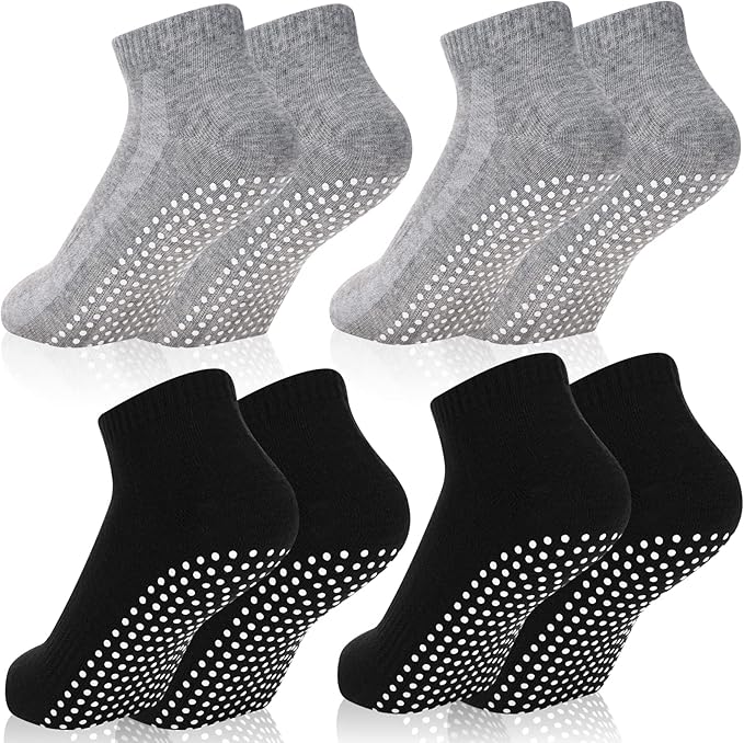 Jspupifip 4 Pairs Non Slip Yoga Socks with Grips for Women Men Pilates Grippy Socks Cotton Barre Hospital Home