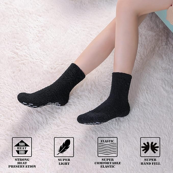 FNOVCO Non Slip Socks for Women Winter Warm Cozy Fuzzy Slipper Socks Soft Fluffy Hospital Socks with Grips