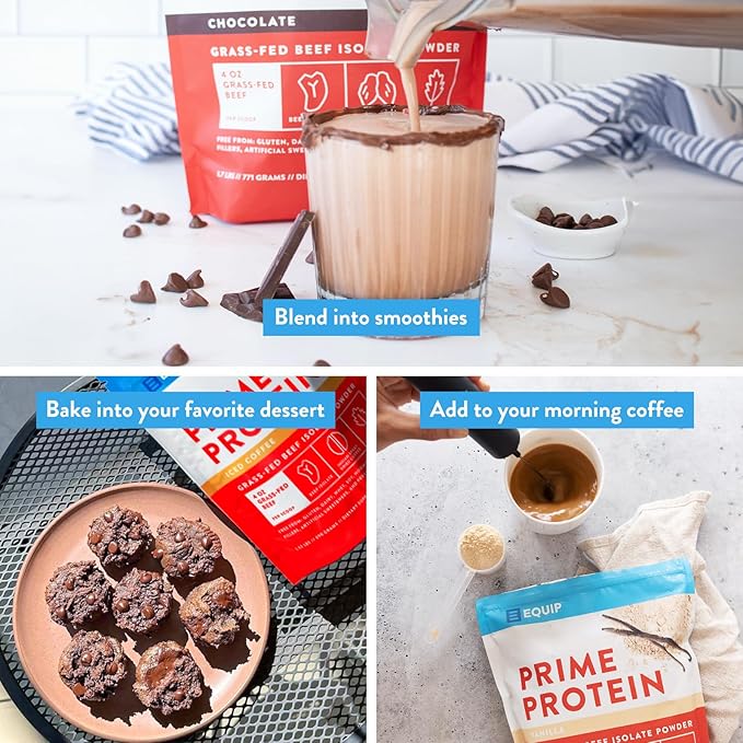 Equip Foods Prime Protein Powder | Clean, Grass Fed Beef Protein Powder | Carnivore Protein Isolate | Paleo, Keto Friendly | Gluten & Dairy Free | Helps Build & Repair Tissue | 30 Servings, Chocolate