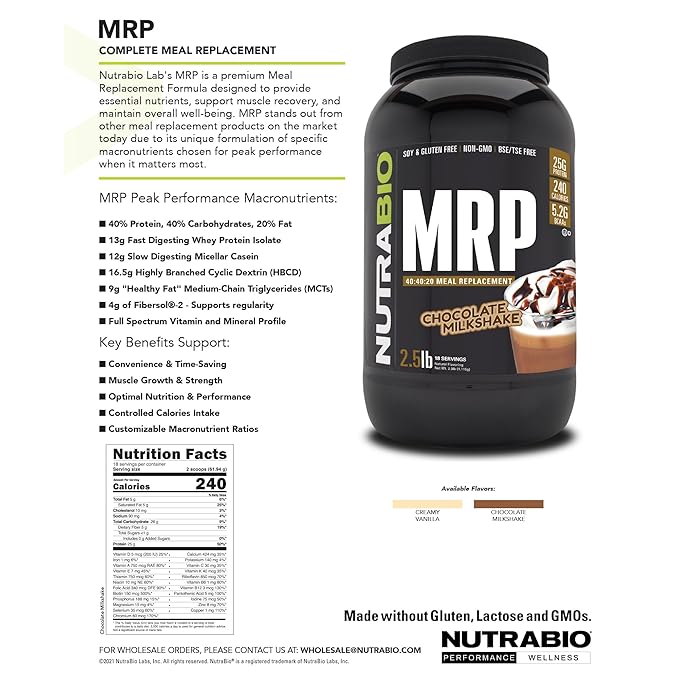 NutraBio MRP – Complete Meal Replacement Protein Powder, 2.5lbs - Chocolate